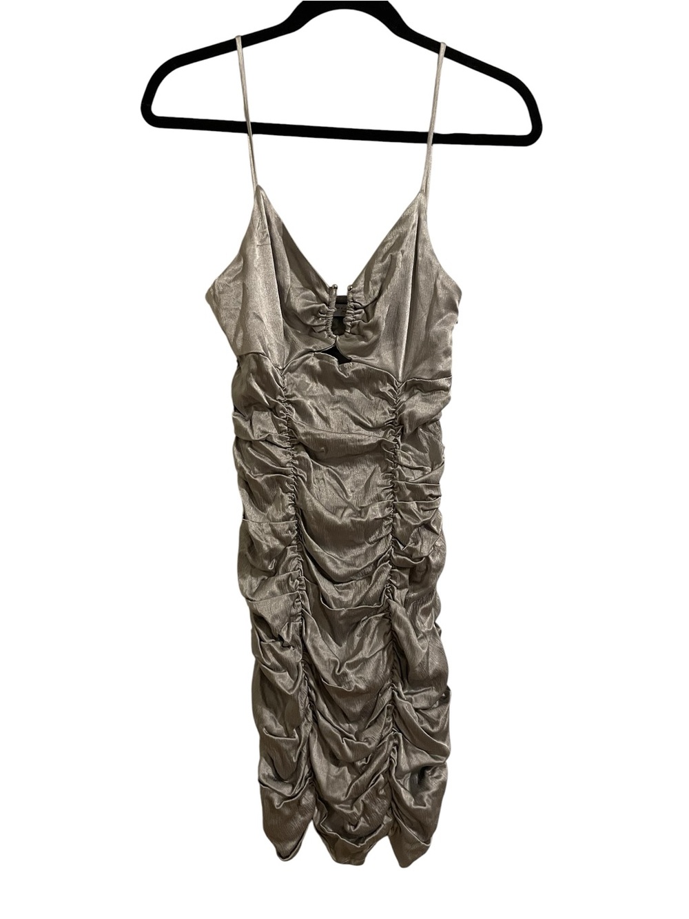 Zara Metallic Taupe Ruched Mini Dress